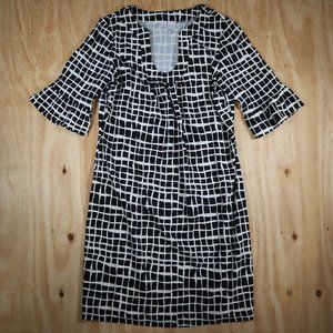Jude Connally Black White Square Pattern Half Sleeve Dress Women's Large L